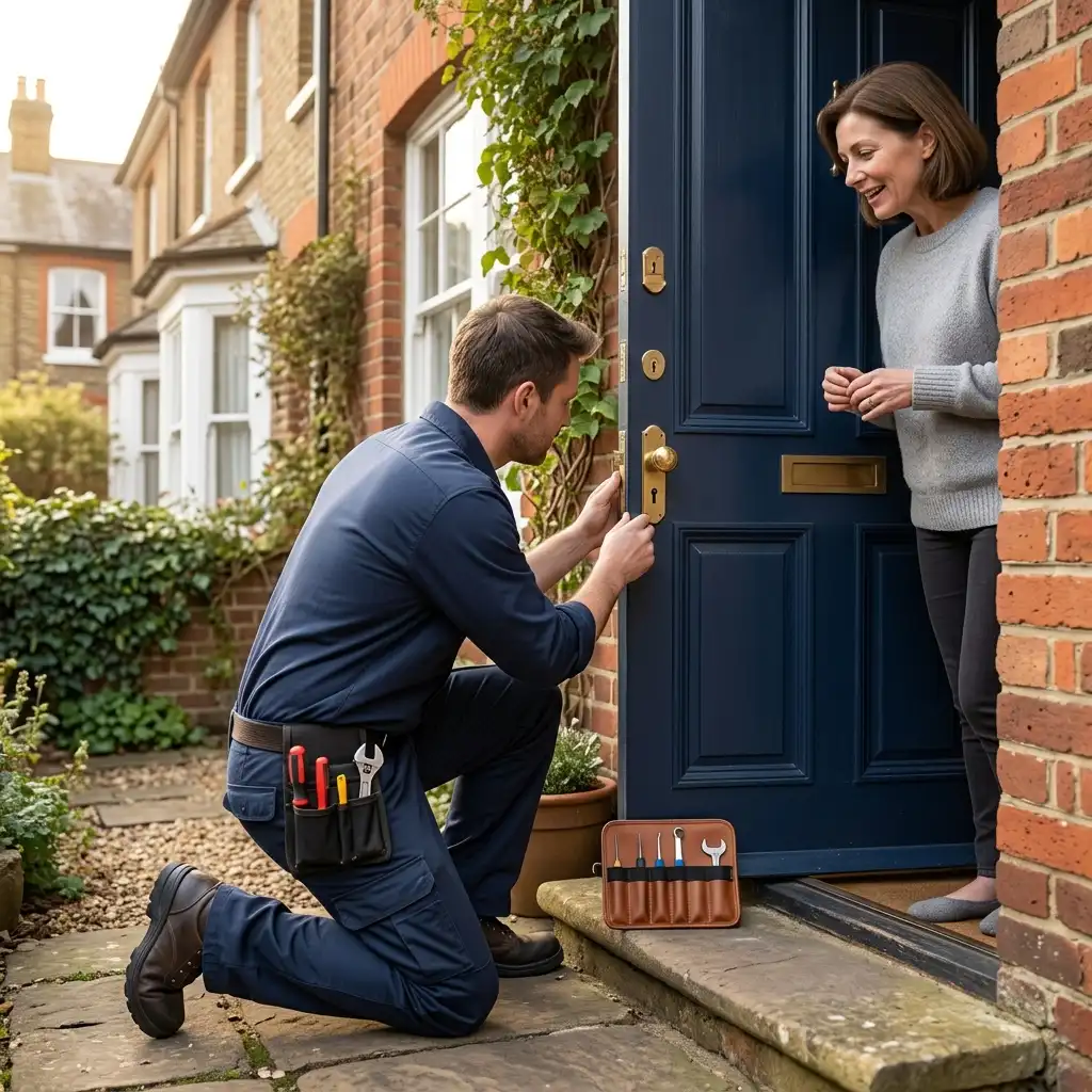 Emergency lockout: locksmith opening a locked front door in Ipswich